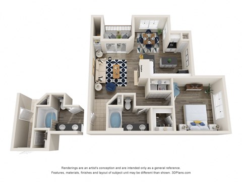 Floor plan for 1 bed, 1 bath, 801 sqft